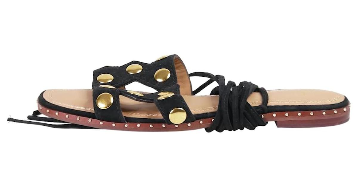 Maje Black suede studded lace-up sandals - size EU 39 ref.987209 - Joli  Closet