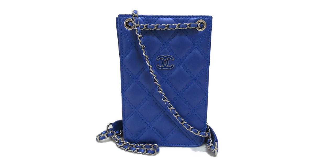 Chanel Quilted Leather Phone Holder Crossbody Bag Blue Pony-style calfskin  ref.988476 - Joli Closet