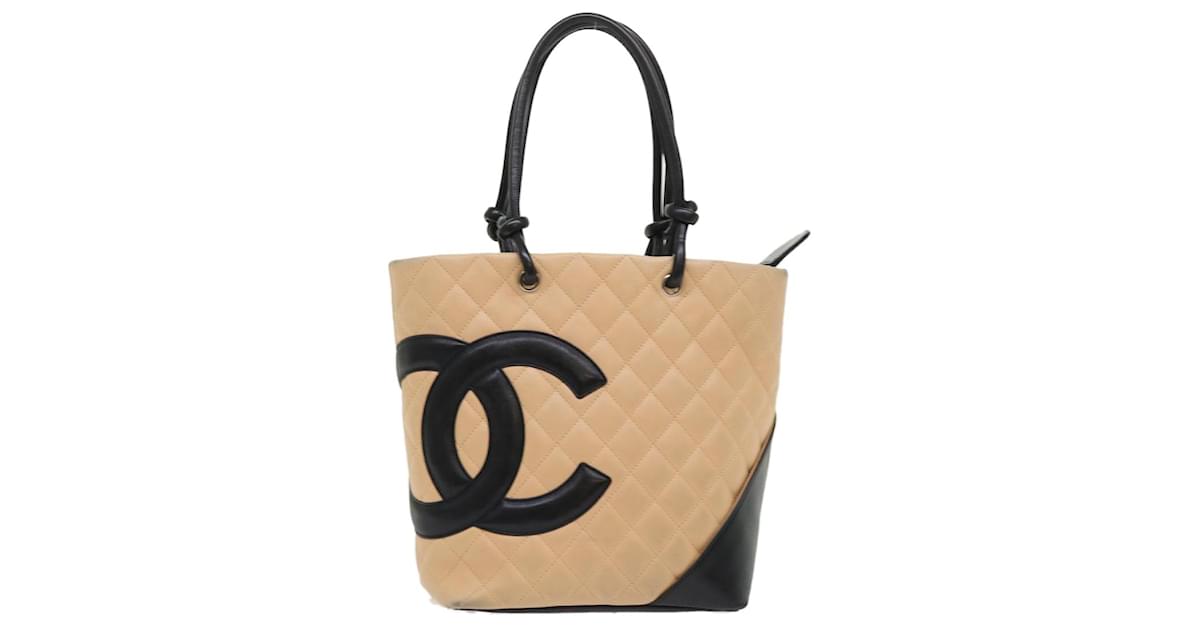 CHANEL Cambon Line Tote Bag Leather Beige CC Auth am4685 ref