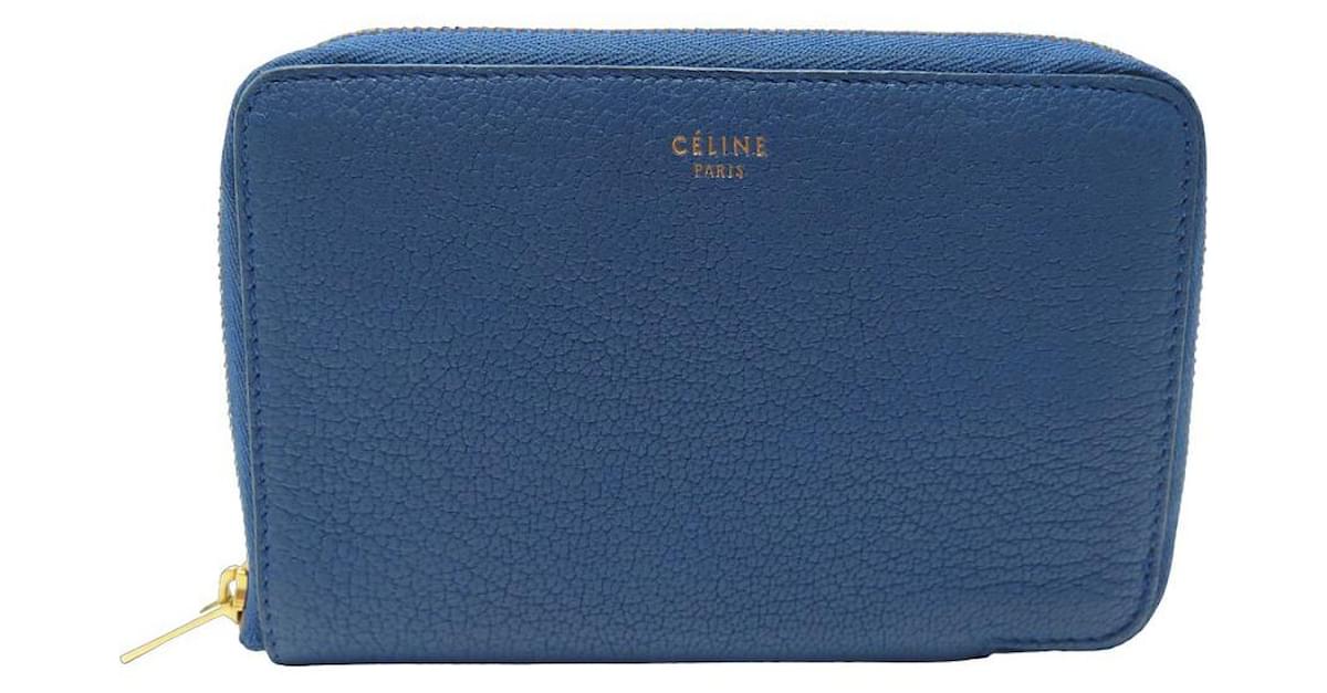 Céline CELINE COMPACT ZIP-UP WALLET IN BLUE GRAINED LEATHER COIN