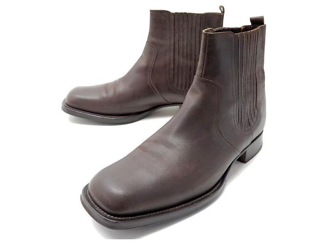 Hermès HERMES CHELSEA ANKLE SHOES 44 BROWN LEATHER BOOTS ref  display picture 3