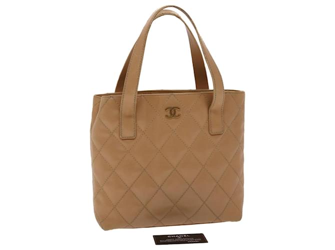 CHANEL Wild Stitch Tote Bag Leather Beige CC Auth yk7664b