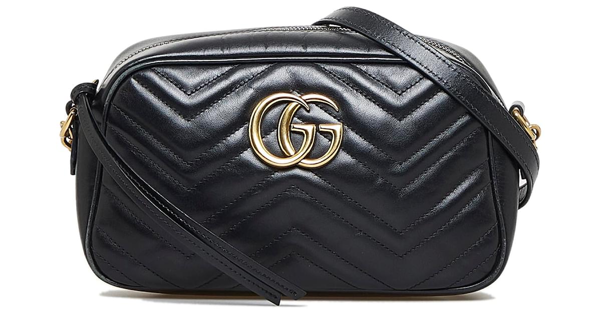 Borsa a tracolla piccola GG Marmont Gucci nera Nero Pelle Vitello simile a  un vitello ref.992781 - Joli Closet