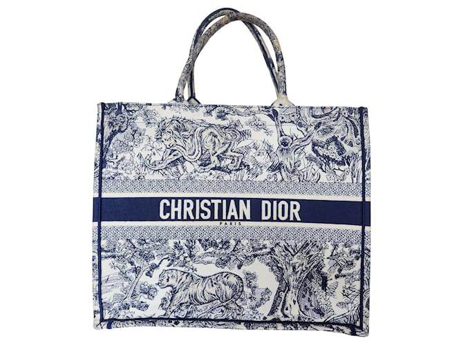 Dior Book Small Tote Bag in Navy Blue Canvas Cloth ref.993995
