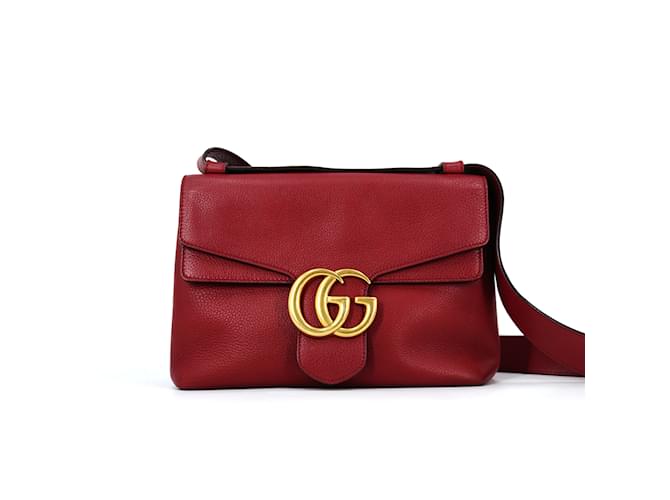 Gucci GG Marmont Leather Shoulder Bag 401173 Red Pony-style