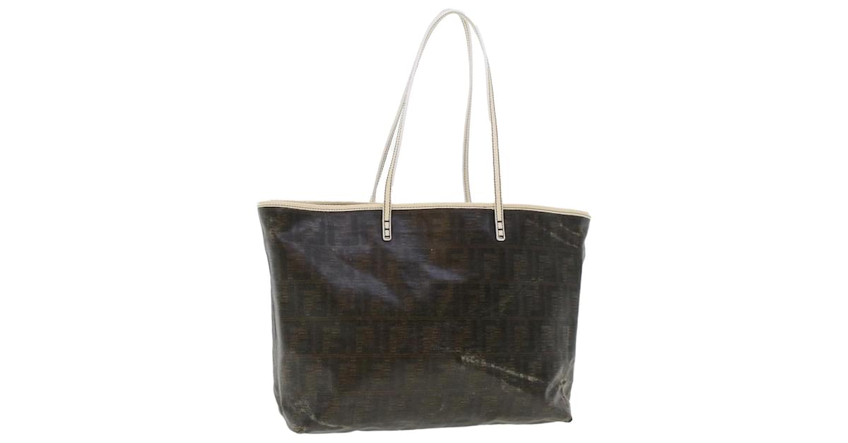 FENDI Zucca Canvas Tote Bag Coated Canvas Dark Brown Auth 48017 Cloth  ref.994870 - Joli Closet