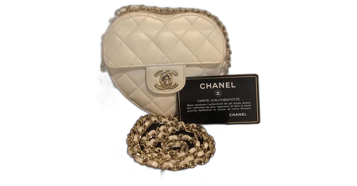 Chanel White Quilted Lambskin Mini CC “In Love” Heart Bag Light