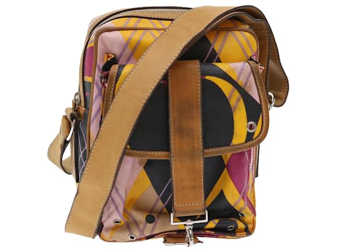 Christian Dior Argyle Check Shoulder Bag Nylon Yellow Pink