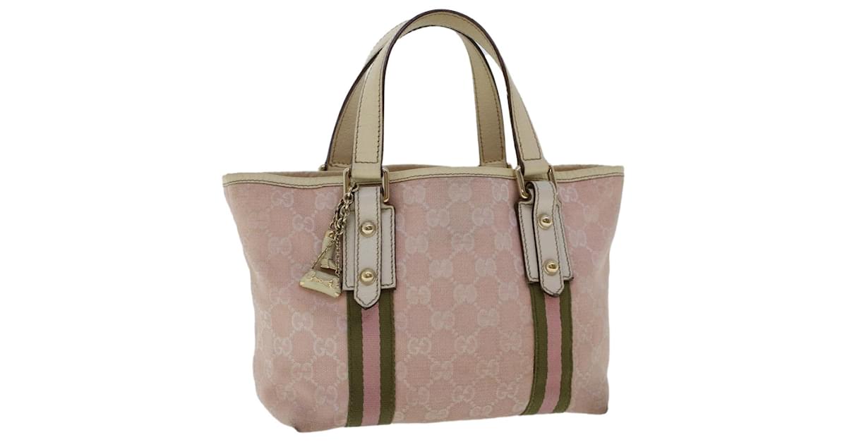 GUCCI GG Canvas Sherry Line Hand Bag Pink Khaki 139261 Auth FM2500