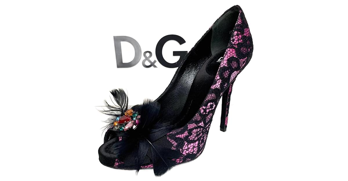 Dolce & Gabbana Black Floral Print Crystal Heels Pumps Women's Shoes