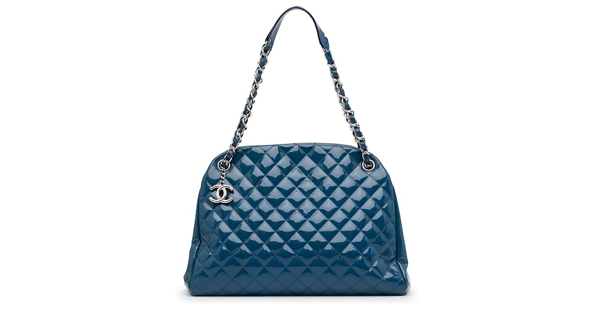 Chanel Blue Patent Leather Large Just Mademoiselle Bowling Bag