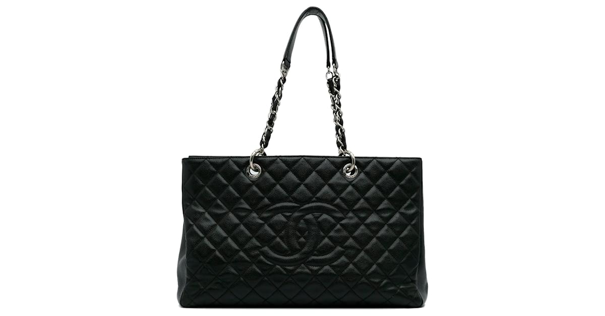 Chanel Grand Shopping White Tote Quilted Caviar XL