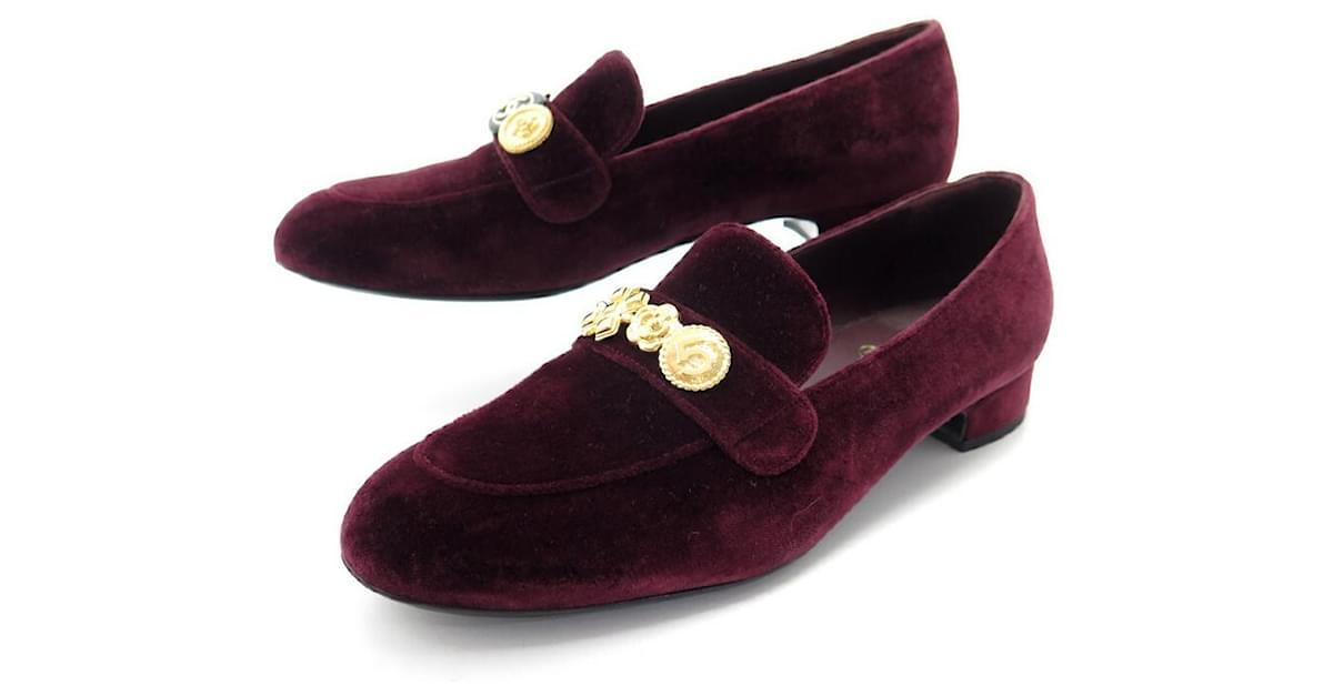 NEW CHANEL LUCKY CHARMS G SHOES35182 Church´s Loafers 39.5 VELVET LOAFERS  Dark red ref.999821 - Joli Closet
