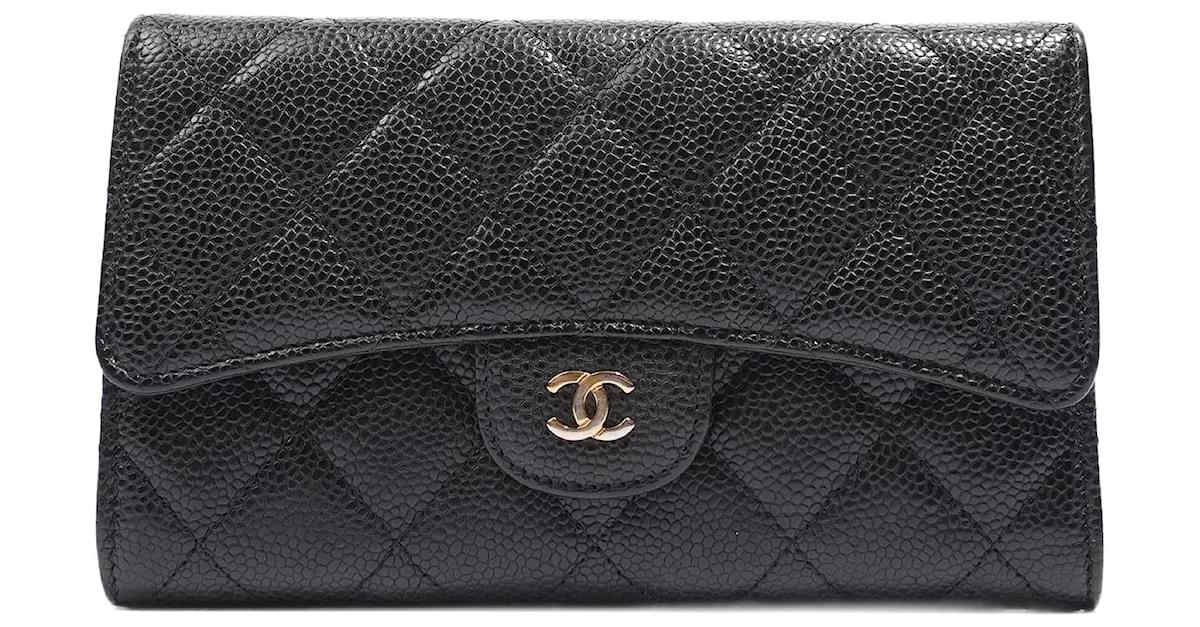 Chanel Quilted Classic Flap Wallet Black Caviar Leather ref.1008104 - Joli  Closet
