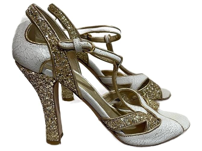 MIU MIU Sandals T.EU 39 leather Golden ref.1009854 - Joli Closet