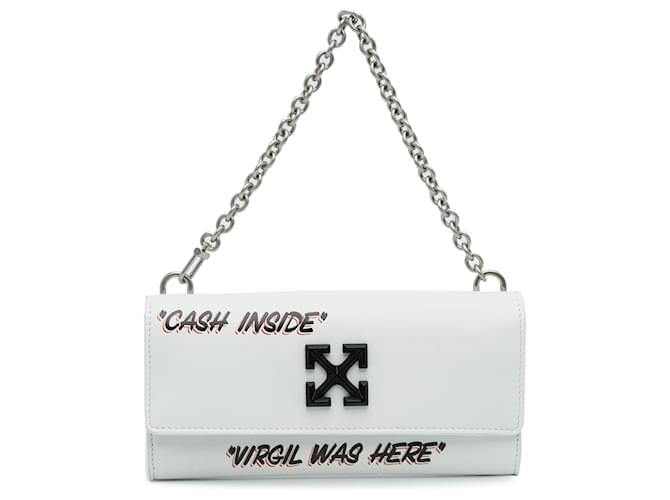 Portefeuille Intérieur/clutch Off-White Jitney - Cuir Blanc, Chaîne Argent Détachable, Occasion Très Bon état