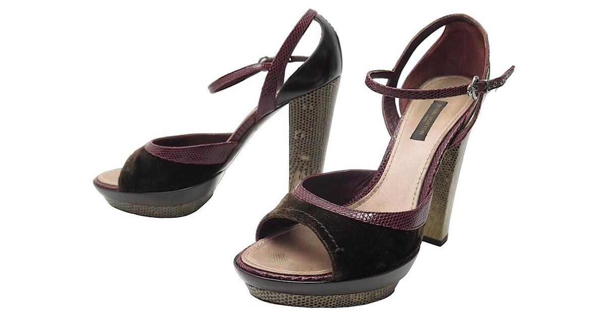 Louis Vuitton, Shoes, Louis Vuitton Black Monogram Fabric Patent Leather  Heels Anklestrap 37 Platform