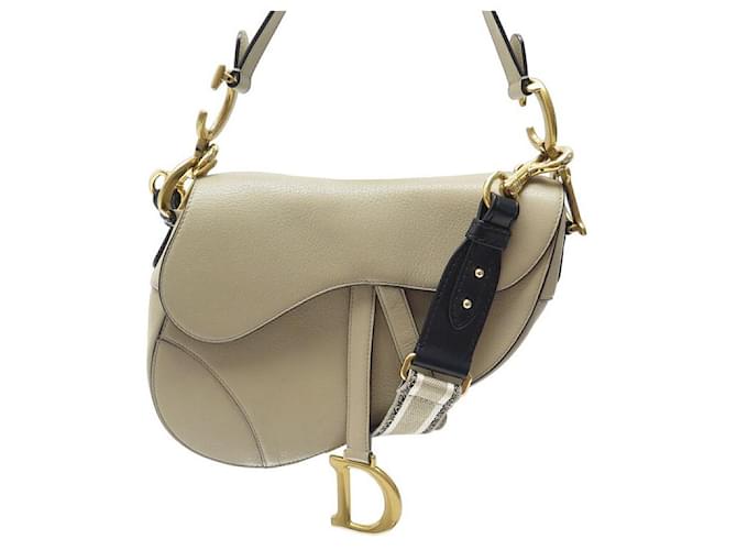 CHRISTIAN DIOR SADDLE BANDOULIERE HANDBAG GRAINED LEATHER BEIGE