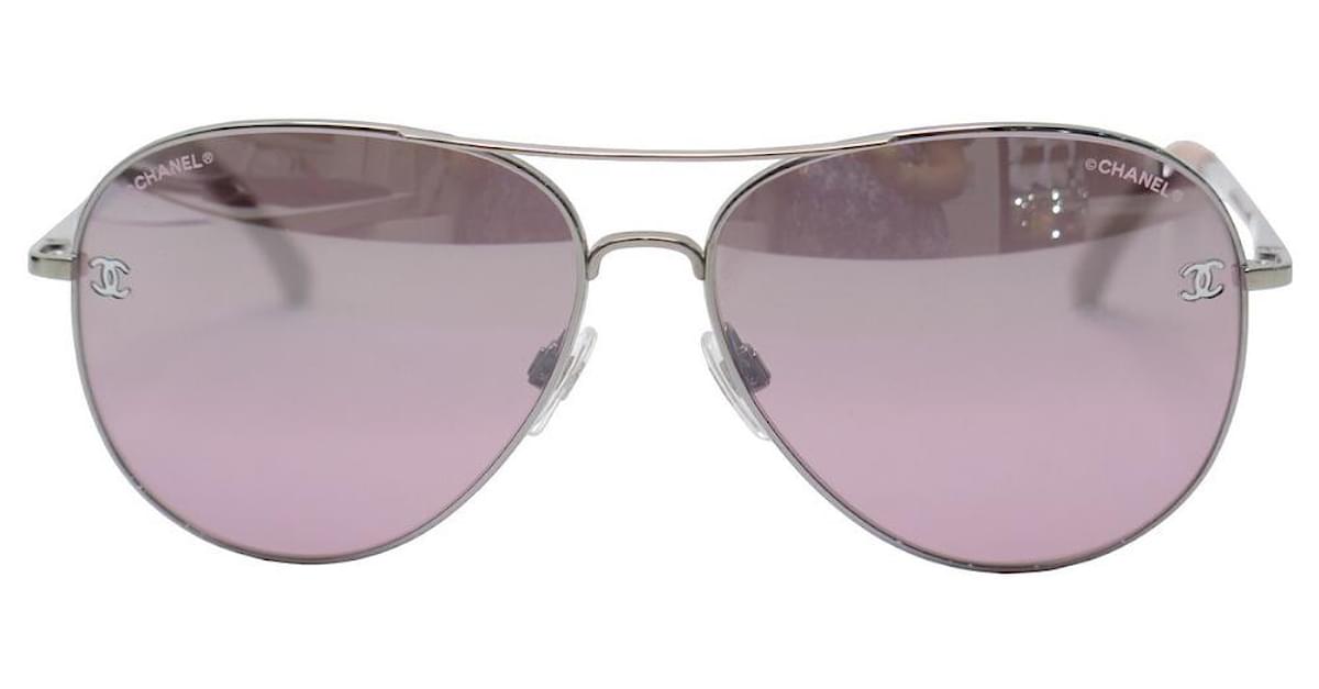 Chanel Purple/Silver Tone 4189TQ Mirrored Aviator Sunglasses