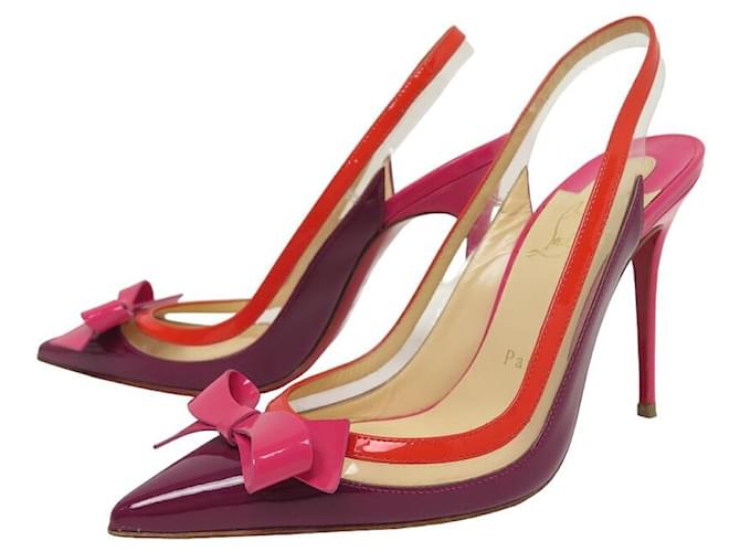 CHRISTIAN LOUBOUTIN SHOES SLINGBACK BOW PUMPS 36 PINK LEATHER