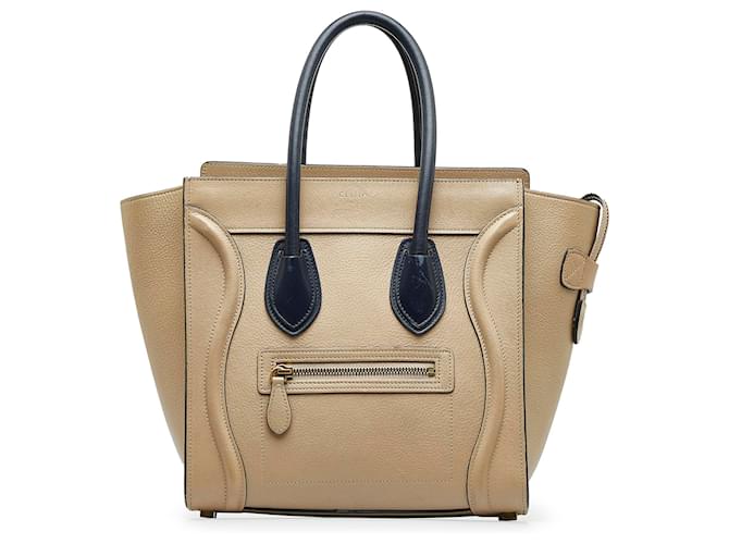 Céline Celine Brown Micro Luggage Tote Bicolor Black Beige