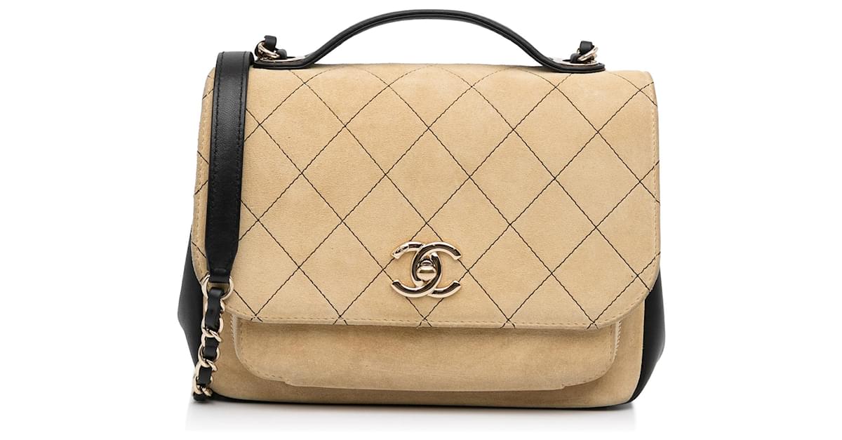 Chanel Brown Business Affinity Suede Flap Beige Leather Pony style