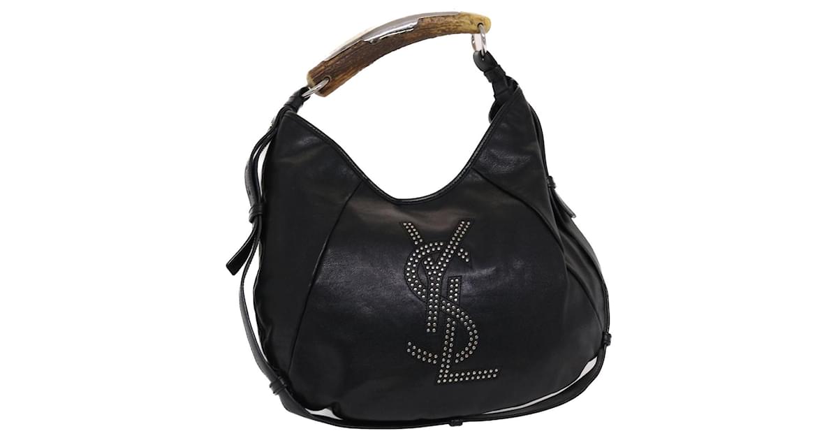 YVES SAINT LAURENT Black YSL Studded Leather Horn Mombasa Bag at