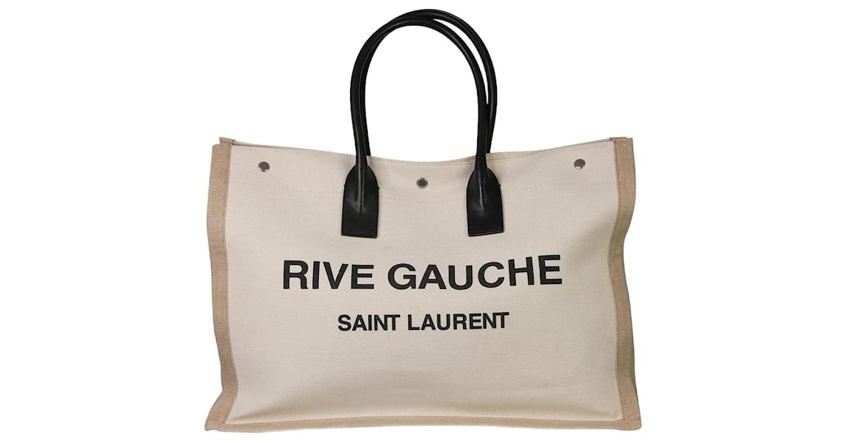 Saint Laurent Neutral Rive Gauche canvas and leather tote bag