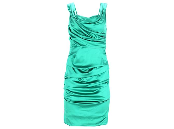 Dolce & Gabbana Sleeveless Ruched Mini Dress in Green Silk (Sold) - Joli Closet Dolce & Gabbana Sleeveless Ruched Mini Dress in Green Silk (Sold) - Joli Closet