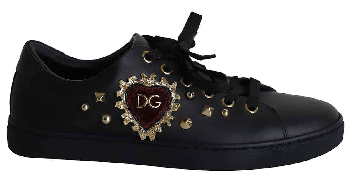 Dolce Gabbana Baskets DG Heart en Cuir Noir ref.1014676 Joli Closet