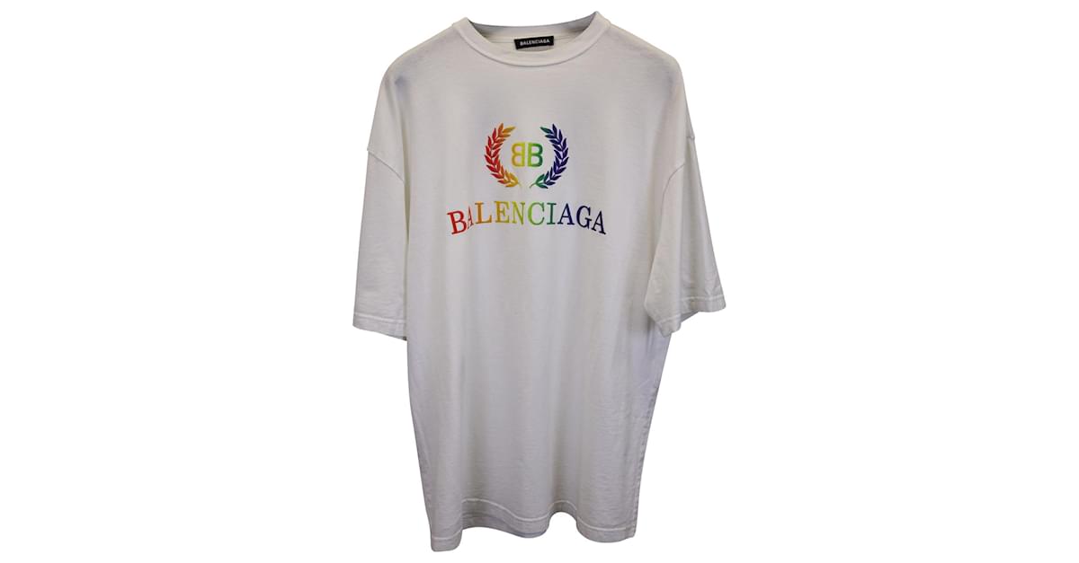 Balenciaga Laurier Rainbow T-Shirt White Cotton - Closet