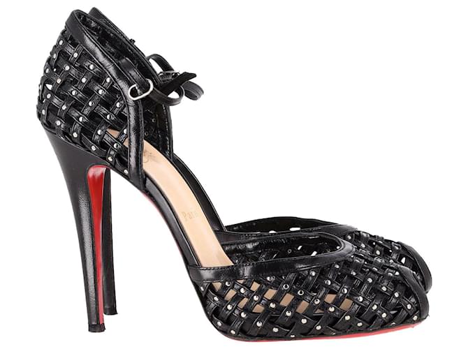 Christian Louboutin Escarpins Talons Hauts Mrs En Cuir Noir Ref christian-louboutin-escarpins-talons-hauts-mrs-en-cuir-noir-ref