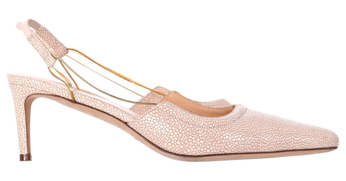 By Far Gabriella Stingray Effect Slingback Pumps in Beige Leather