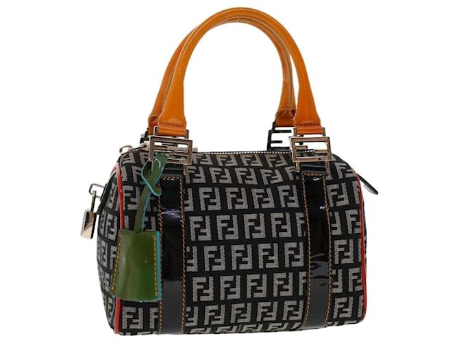 FENDI Zucchino Canvas Mini Boston Bag Black Multicolor Auth