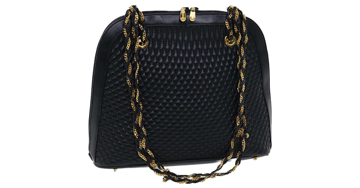 BALLY Quilted Chain Shoulder Bag Leather Navy Auth am4798 Navy blue  ref.1015518 - Joli Closet