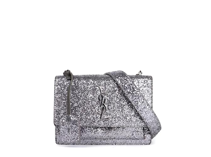Saint Laurent Sunset strap bag with silver glitter Silvery