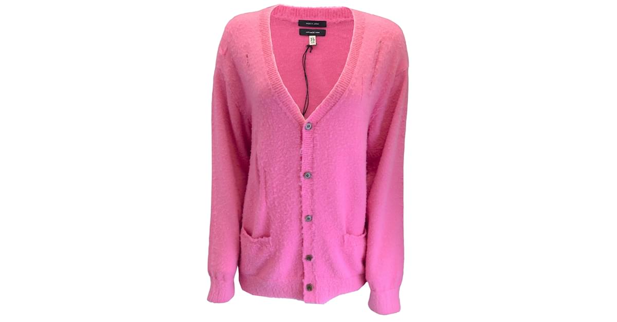 R13 Pink Shaggy Oversized Distressed Edge Cardigan Sweater Wool