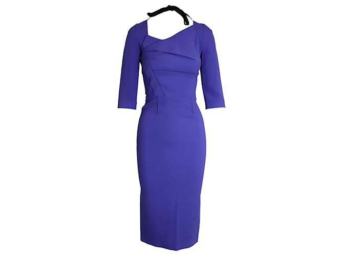 Roland Mouret Asymmetric Pleat Low Back Dress in Purple Viscose (Sold) -  Joli Closet