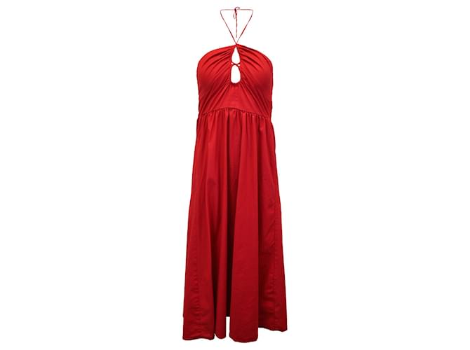 Reformation Stassie Halter Neck Dress in Red Organic Cotton ref.JC1018035  (Sold) - Joli Closet