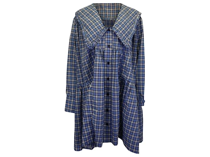 ganni blue seersucker dress Women baby blue hoodie dress with logo badge – SHAME.STUDIO main image 1