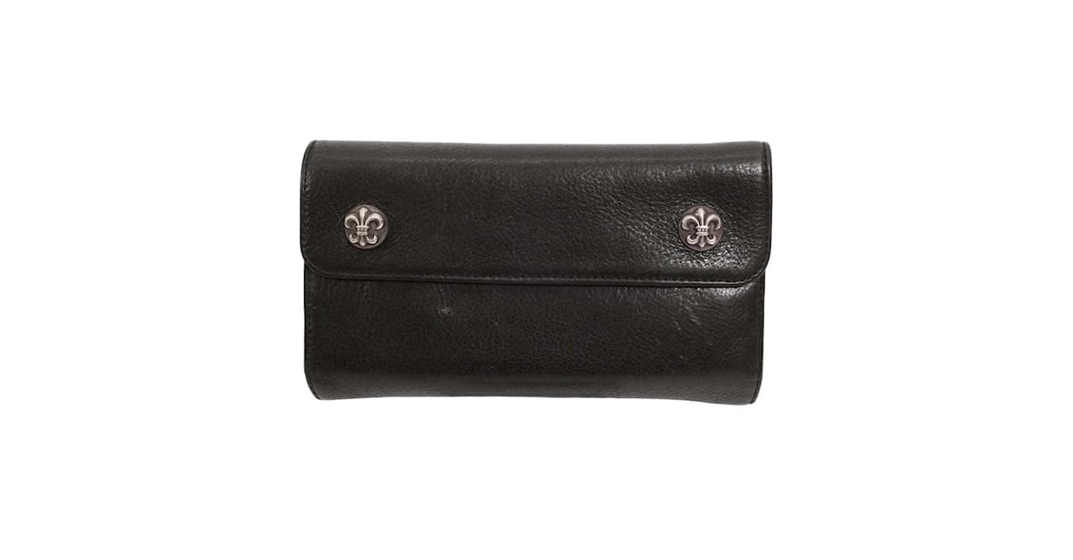 Chrome Hearts Leather Fleur de Lis Button Wallet Black Pony-style