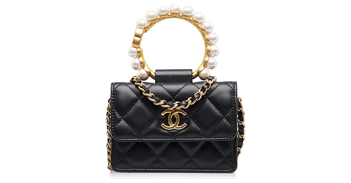 Chanel Black Pearl Crown CC Wristlet Multi Pouches – The Closet