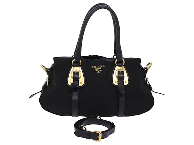 PRADA PRADA Sports Hand Bag Nylon Leather 2way Black Auth am4816