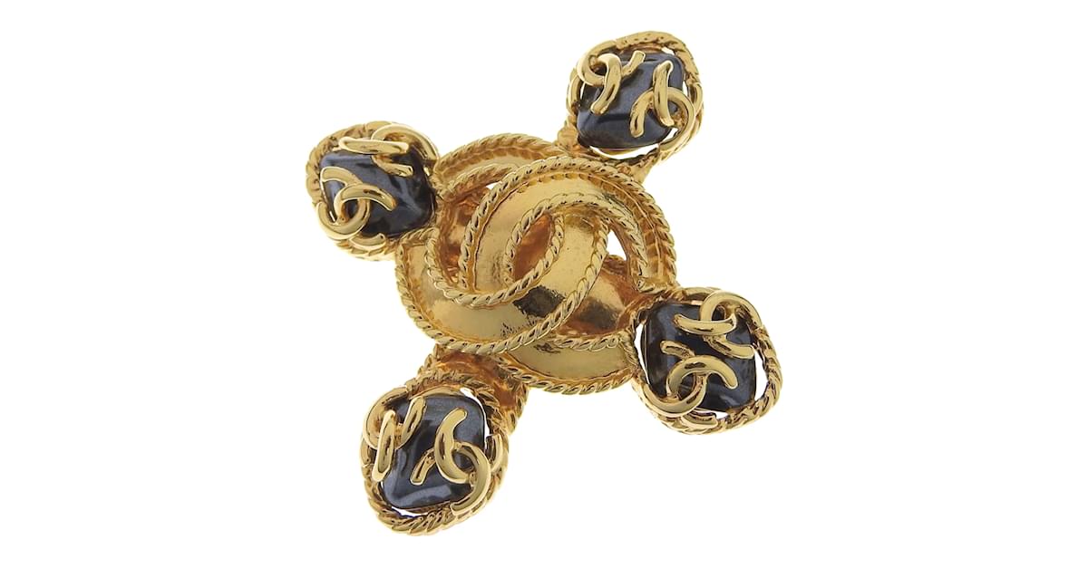 Chanel Colored Stone Cross Brooch Golden Metal ref.1020577 - Joli