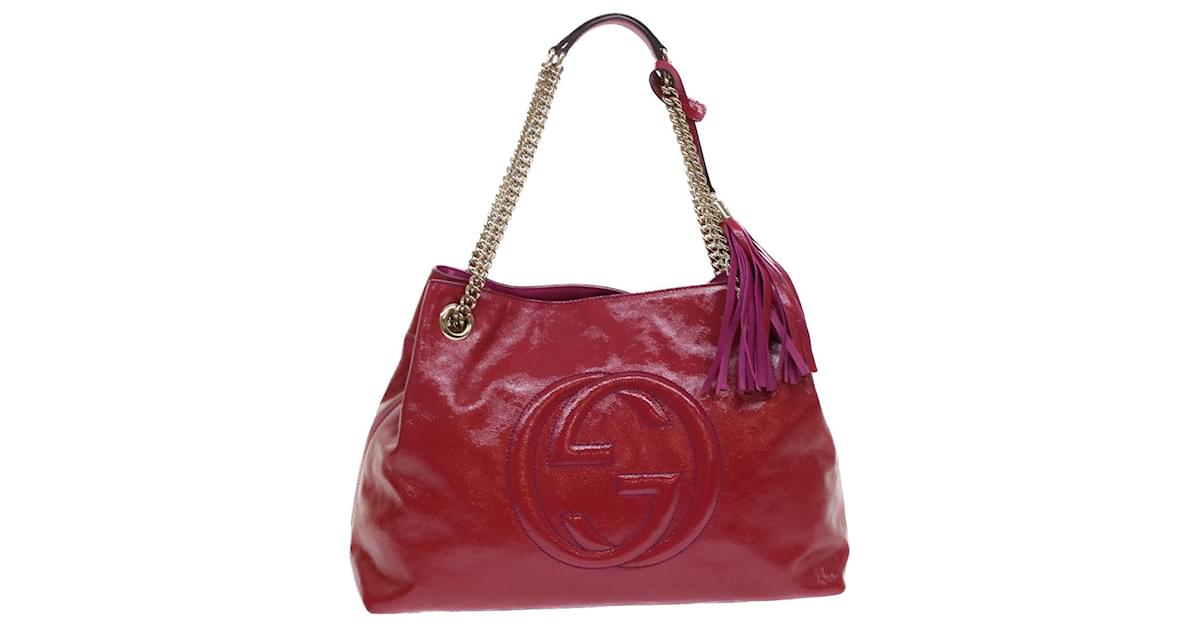 Gucci Soho Pink Patent Leather Chain Shoulder Bag in Very Good Condition (308982)