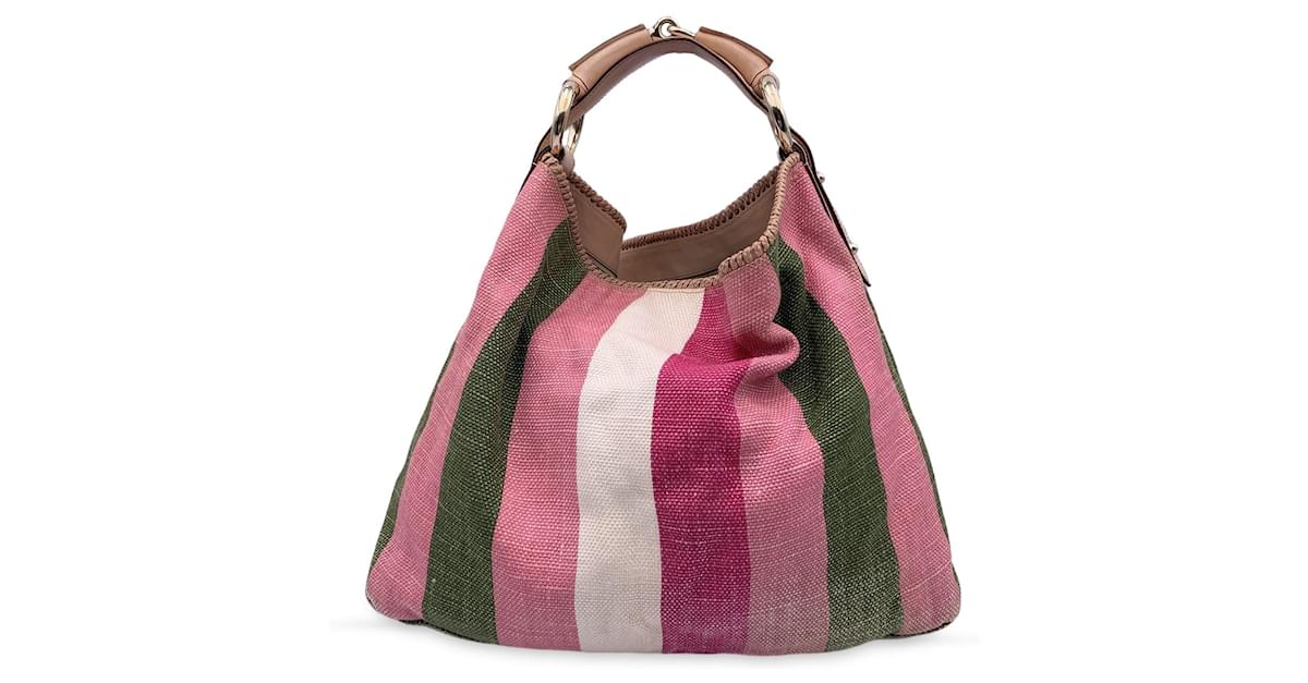 Gucci Baiadera Striped Pink Canvas Large Horsebit Hobo Tote Bag – OPA  Vintage