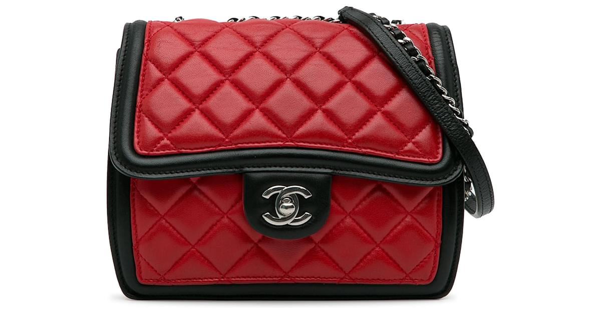 Chanel Red Mini Square Graphic Flap Crossbody Bag Black Leather Pony-style  calfskin ref.1024156
