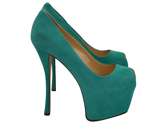 Giuseppe Zanotti Liza Peep-Toe Platform Pumps in Teal Green