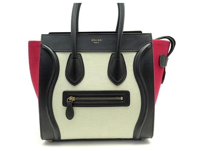 C?�line NEUF SAC A MAIN CELINE LUGGAGE MICRO TRICOLORE TOILE ET CUIR + POCHON BAG ref.1026911 