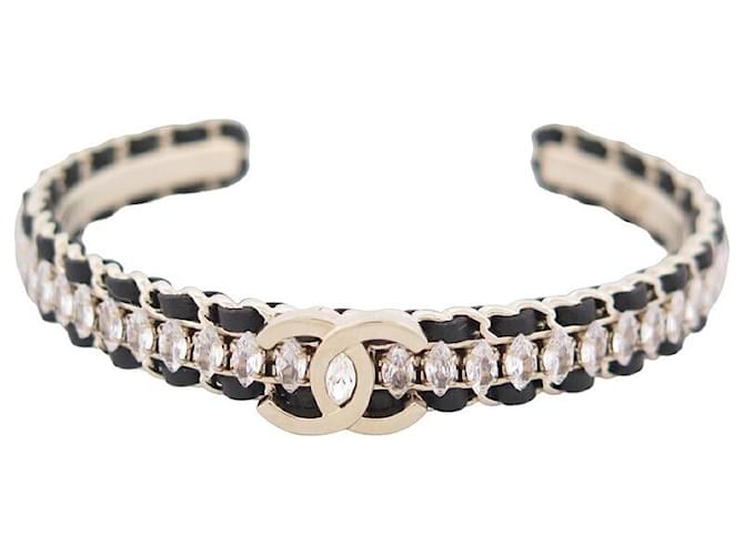 NEW CHANEL BRACELET CUFF INTERLACED CHAINS & METAL STRASS 20